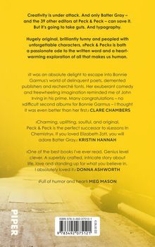Kreativität wird bedroht. Peck & Peck voller Humor und Herz, mit unvergesslichen Charakteren. Zitate von Clare Chambers, Kristin Hannah.