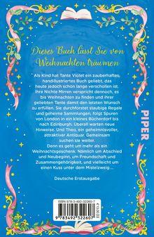 "Dieses Buch lässt Sie von Weihnachten träumen" steht in gelber Schrift auf blauem Hintergrund. Florale Illustrationen rahmen den Text.