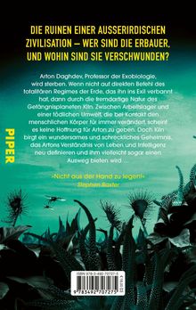 Text: "Die Ruinen einer außerirdischen Zivilisation – wer sind die Erbauer, und wohin sind sie verschwunden?"

Darunter schwarze Pflanzen vor blaugrünem Hintergrund.