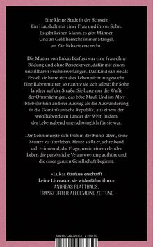 Ein Buchrückentext beschreibt eine Geschichte über eine alleinerziehende Mutter in der Schweiz und das schwierige Leben.