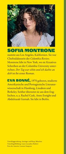 Sofia Montrone und Eva Bonnè werden vorgestellt. Erstere ist Schriftstellerin, letztere Übersetzerin. Foto einer Frau.