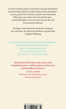 Texte beschreiben das Buch einer Historikerin über Gesellschaften und Hoffnung, mit Zitaten von Eckart von Hirschhausen und Lyndal Roper.