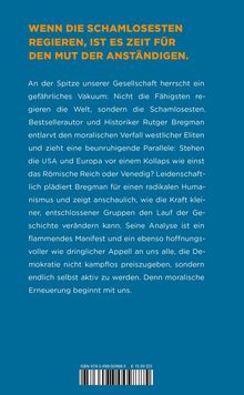 Titel: "WENN DIE SCHAMLOSESTEN REGIEREN, IST ES ZEIT FÜR DEN MUT DER ANSTÄNDIGEN." Blaues Poster mit Buchbeschreibung.