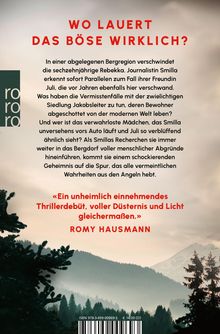 **Wo lauert das Böse wirklich?** In einer abgelegenen Bergregion verschwindet Rebekka. Im Hintergrund ein nebliges Bergpanorama.