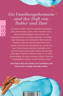 Ein Familiengeheimnis und der Duft von Butter und Zimt. Logo „rororo“. Zimtstangen und blaue Gebäckstücke auf rosa Hintergrund.