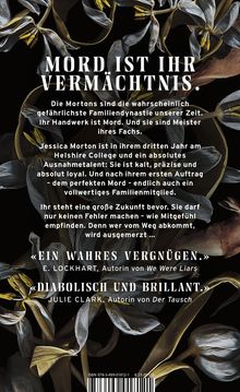 "MORD IST IHR VERMÄCHTNIS." Die Mortons sind eine mörderische Familiendynastie. Zitate von E. Lockhart und Julie Clark. Dekorative Blumen.
