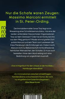 "Nur die Schafe waren Zeugen: Massimo Marconi ermittelt in St. Peter-Ording." Krimi über Mord und Ermittlungen. Logo links.
