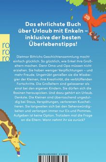 "Das ehrlichste Buch über Urlaub mit Enkeln – inklusive der besten Überlebenstipps!" Illustration mit Affe und Giraffe.
