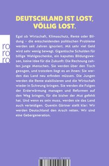 DEUTSCHLAND IST LOST, VÖLLIG LOST. Wirtschaft, Klimaschutz, Bildung werden ignoriert. Junge retten Zukunft. Text auf lila Hintergrund.
