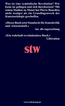 Texte über revolutionäre Kunstsoziologie, Lob von "taz" und "Libération". Unten zentrales rotes "stw"-Logo.
