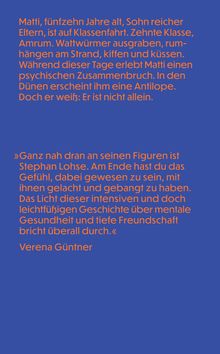 Orangener Text auf blauem Hintergrund beschreibt eine Geschichte über Mattis Klassenfahrt und psychische Erlebnisse.