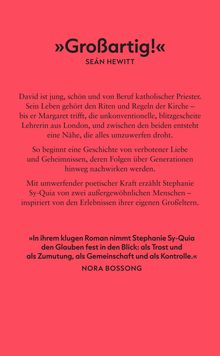 Zitat von Seán Hewitt: "Großartig!" Text über einen jungen Priester, eine Lehrerin und ihre verbotene Liebe. Zitat von Nora Bossong.
