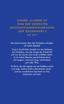 Zitat von "Die Zeit": Isabel Allende sei eine der größten Geschichtenerzählerinnen.   
Ein Text lobt ihr Buch "Unsere Geschichten".