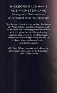 „INGEBORG BACHMANN AUS NÄCHSTER NÄHE – bewegende Szenen einer unzerbrüchlichen Freundschaft.“ Text auf dunklem Hintergrund.
