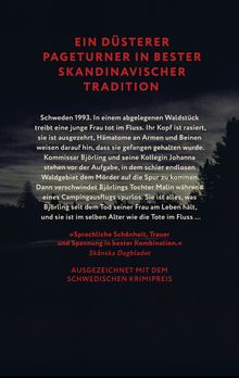"Ein düsterer Pageturner in bester skandinavischer Tradition" in roter Schrift. Dunkler Hintergrund, Baumumrisse sichtbar.