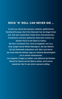 Text eines Buchcovers: "ROCK ’N’ ROLL CAN NEVER DIE …" Kurze Beschreibung einer mysteriösen Bandgeschichte.