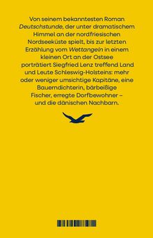 Text über Siegfried Lenz' Roman "Deutschstunde" und Erzählungen. Gelber Hintergrund, schwarzes Posthorn-Logo.