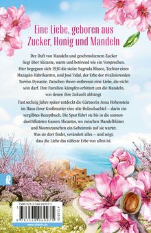 Eine Liebe, geboren aus Zucker, Honig und Mandeln. Blüten vor blauem Himmel, unten Landschaft mit Häusern und Blumen.