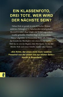 Ein spannendes Krimi-Cover: "EIN KLASSENFOTO, DREI TOTE. WER WIRD DER NÄCHSTE SEIN?" Vor einem düsteren Landschaftsbild.