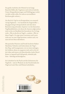 Linke Seite: Text über bedrohte Vogelarten und ein Buch über Vögel. Rechte Seite: Dunkle, einfarbige Fläche. Unten: zwei leere Eierschalen.