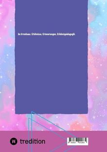 Text: "Im Irrenhaus. Erlebnisse, Erinnerungen, Erlebnispädagogik." Buntes, abstraktes Muster mit Markenlogo unten links.