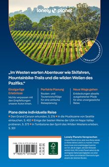 Oben "lonely planet" mit einem runden Logo. Text über Abenteuer, einzigartige Erlebnisse, perfekte Planung, neue Wege. Dann Reiseseitenangaben. Unten Preis, ISBN und Infos. Im Hintergrund Weinreben.