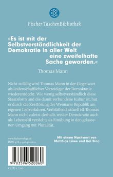 Zitat von Thomas Mann über die Demokratie, mit Informationen über ihn als Verteidiger der Demokratie. Blaues Design.