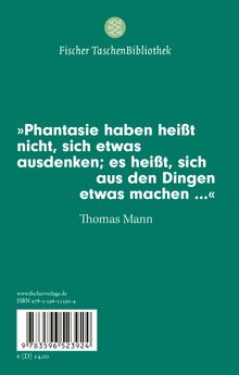 Zitat von Thomas Mann über Phantasie. Fischer TaschenBibliothek Logo oben. ISBN und Preis unten links.