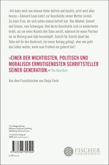Zitat über Édouard Louis' Mutter, Gewalt und Freiheit. Lob von The Guardian. Übersetzung: Sonja Finck. Fischer Taschenbuch-Logo.
