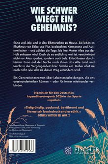 "Wie schwer wiegt ein Geheimnis?" steht groß auf blauen Hintergrund, unten sind Schilfhalme. Logo des Fischer Taschenbuchs.
