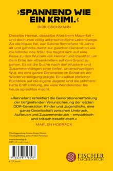 "Spannend wie ein Krimi." sagt Dirk Oschmann über Sabine Rennefanz' Reise zu Wurzeln und Identität der DDR-Generation. Logo von Fischer Taschenbuch.
