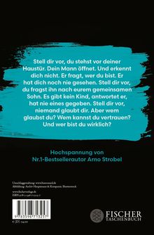 Text auf blauem Hintergrund beschreibt ein spannendes Szenario. Unten: "Hochspannung von Nr.1-Bestsellerautor Arno Strobel." Rechts unten ist ein Logo von FISCHER TASCHENBUCH.