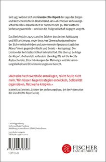 Text: Grundrechte-Report dokumentiert seit 1997 Verfassungsverstöße. Zitat über Menschenrechtsverstöße von Maximilian Steinbeis. Unten Logo von Fischer Taschenbuch.
