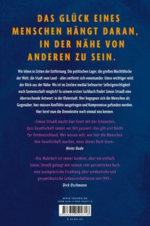 "DAS GLÜCK EINES MENSCHEN HÄNGT DARAN, IN DER NÄHE VON ANDEREN ZU SEIN." Ein blauer Hintergrund mit Textpassagen über Gesellschaft.