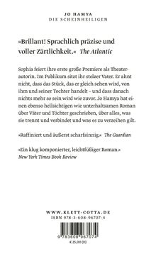 Rezensionen zu Jo Hamyas "Die Scheinheiligen", beschrieben als brillant, raffiniert und klug. Preis €25, ISBN: 978-3-608-96707-4.