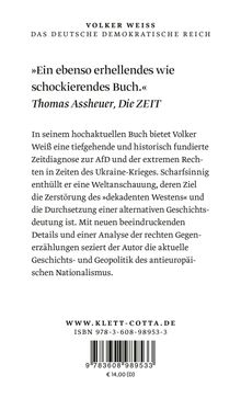 Titel: Volker Weiss - Das Deutsche Demokratische Reich. Zitat von Thomas Assheuer, Die ZEIT: "Ein ebenso erhellendes wie schockierendes Buch." 

Barcodesymbol unten.
