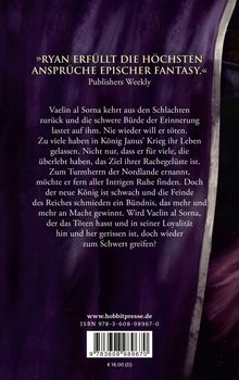 Zitat von Publishers Weekly über epische Fantasy. Text über Vaelin al Sorna und Intrigen. Infos: www.hobbitpresse.de, ISBN, Preis.
