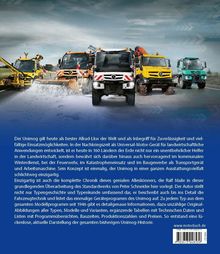 Der Text beschreibt den Unimog als besten Allrad-Lkw, bekannt für Zuverlässigkeit und Vielseitigkeit. Im Hintergrund sind mehrere Unimogs in unterschiedlichen Szenarien zu sehen. Sie stehen auf einer Straße, teils mit Schneepflug und technischen Aufsätzen.