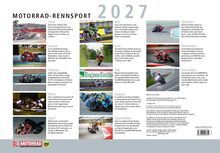 MOTORRAD-RENNSPORT 2027. Monate mit Text zu Ereignissen und Fotos von Motorrädern in Aktion. Enthält Logos von "MOTORRAD" und "PS".