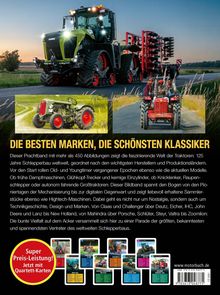 "Die besten Marken, die schönsten Klassiker." Große Traktoren auf einem Feldweg bei Sonnenuntergang.