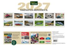 2027, Faszination Mercedes SL, Motor Klassik. Kalender mit Bildern von Mercedes SL Modellen der Jahre eins bis zwölf.