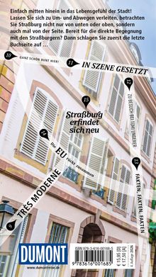 Text: Straßburg erfindet sich neu, in Szene gesetzt, ganz schön bunt hier, die EU rückt zusammen. Hintergrund: Hausfassade.