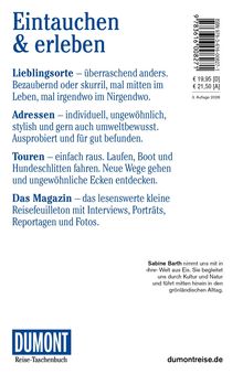 Titel: Eintauchen & erleben. Themen: Lieblingsorte, Adressen, Touren, Das Magazin. Autorin: Sabine Barth. Logo: DUMONT.