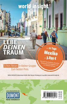 "World insight", "Lebe deinen Traum", "Echtes Reisen in kleiner Gruppe. Zum besten Preis.", "Mexiko ab 3.899 €".  
Straßenszene mit Männern und Gitarren.