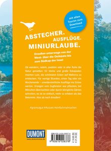 Text: "ABSTECHER. AUSFLÜGE. MINIURLAUBE." Unter einem stilisierten Vogel. Rechtsbündig orange gestaltet mit Naturfoto.
