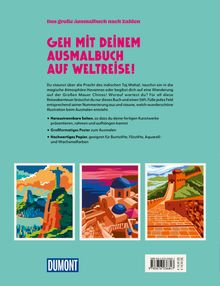 GEH MIT DEINEM AUSMALBUCH AUF WELTREISE! Drei farbenfrohe Illustrationen: Christusstatue, mediterrane Architektur, Chinesische Mauer.