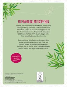 ENTSPANNUNG MIT KÖPFCHEN. Buchbeschreibung: Puzzle bieten Entspannung. Enthält über 200 Rätsel und Übungen. Enthält grüne Bambusmuster.
