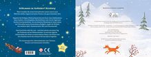 Text auf Blau: Willkommen im Wichteldorf Nisseberg! Ab 4 Jahren. Illustration: Schneelandschaft mit Fuchs und Bäumen.