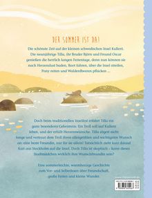 „DER SOMMER IST DA!“ Ein Text über die Abenteuer von Tilla und Freunden auf der Insel Kullerö. Illustration: Sommerliche Landschaft mit Meer.