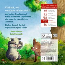 "Kuckuck, wer versteckt sich im Wald?" Tiere: Ein Dachs spielt mit einem Wildschwein im Wald. Illustrationen von Julia Bierkandt.